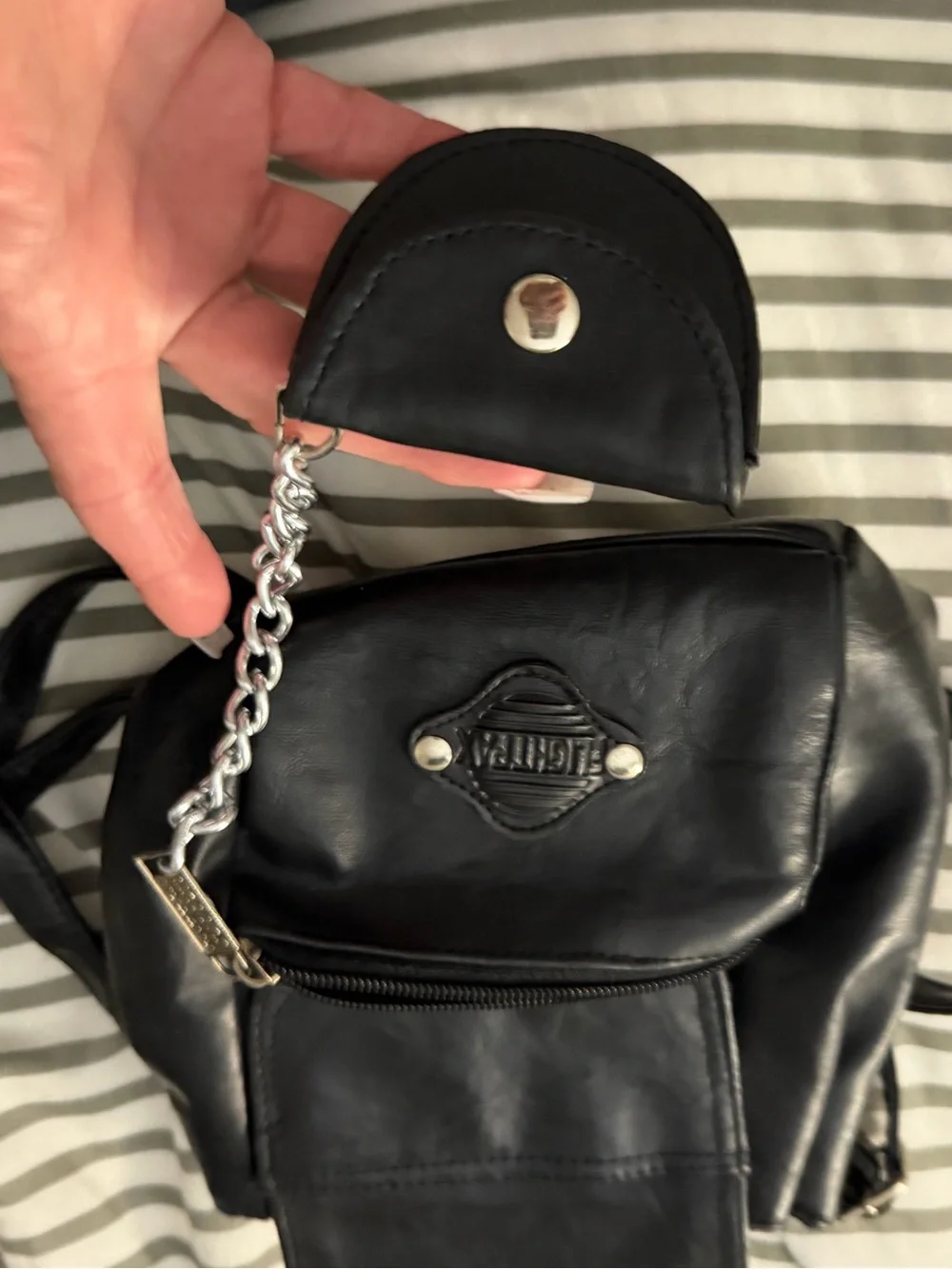 Black Faux Leather Mini Backpack